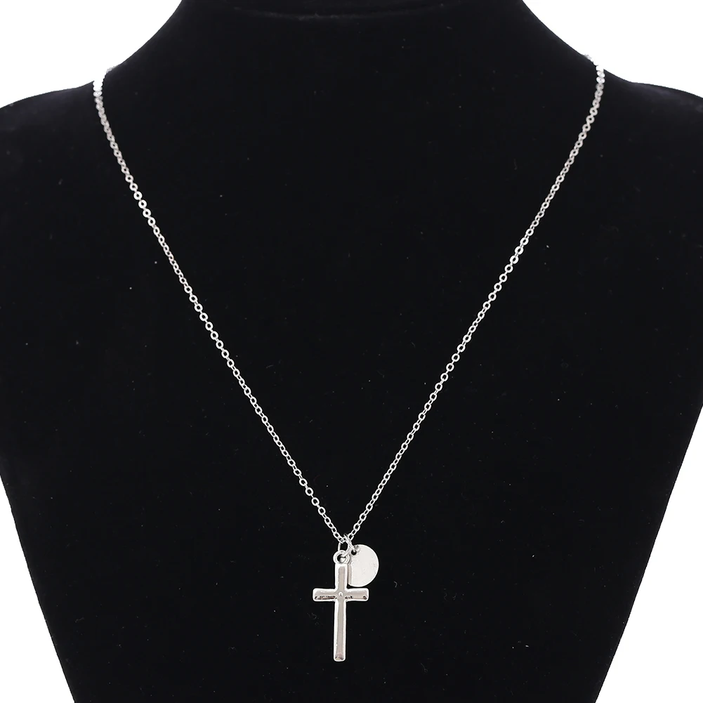 

Fashion Simple Cross Round Alloy Pendant Chain Necklace Women's Jewelry Gift