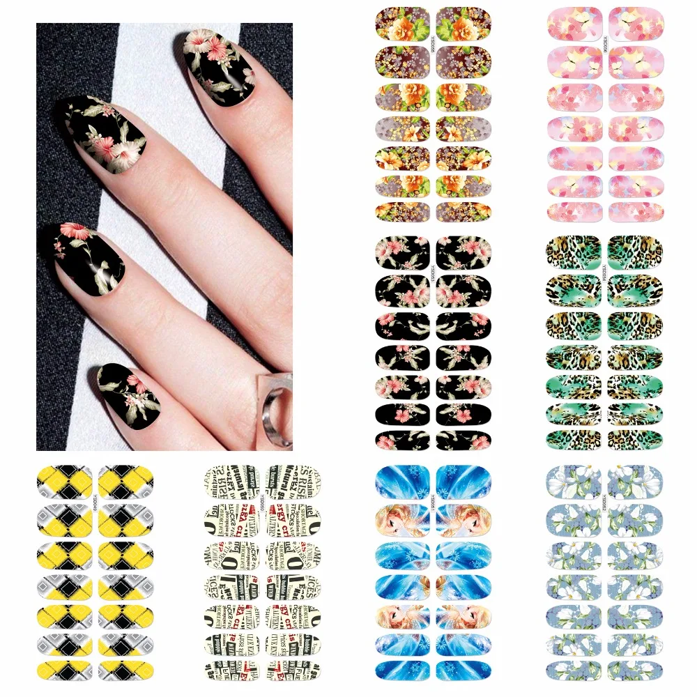 

ZKO 1 Sheet Full Cover Colorful Flower Leopard Lattice Design Nail Sticker Water Transfer Patch Foils Nail Decals DIY Stamp Tips