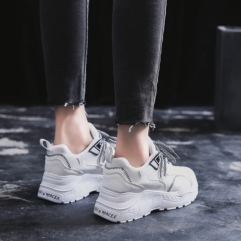 Krasovki Sneakers Women Thick Bottom Breathable Canvas Lace Color Matching Dropshipping Muffin Bottom Fashion Causal Shoes Women