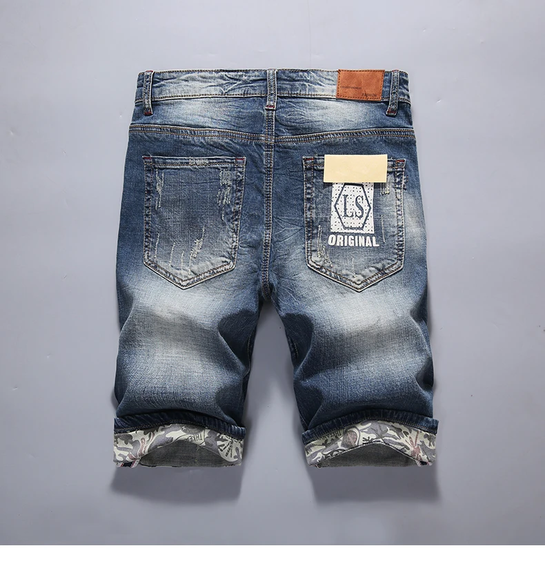 KSTUN Mens Jeans Summer Shorts Slim fit Stretchy Retro Frayed Distressed Ripped Denim Pants Male