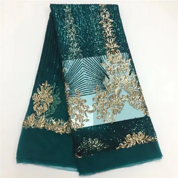 

Latest Green Black Sequin Lace Fabric High Quality Sequence Net Lace Fabric Nigerian Sequins Lace Fabrics 2019 For Party Dress