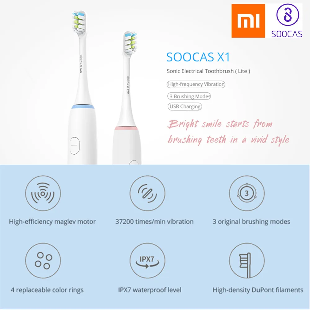 

XIAOMI SOOCAS Sonic Electrical Intelligent Toothbrush Waterproof Rechargeable Sonic Ultrasonic Toothbrush Dental Health Care Z35