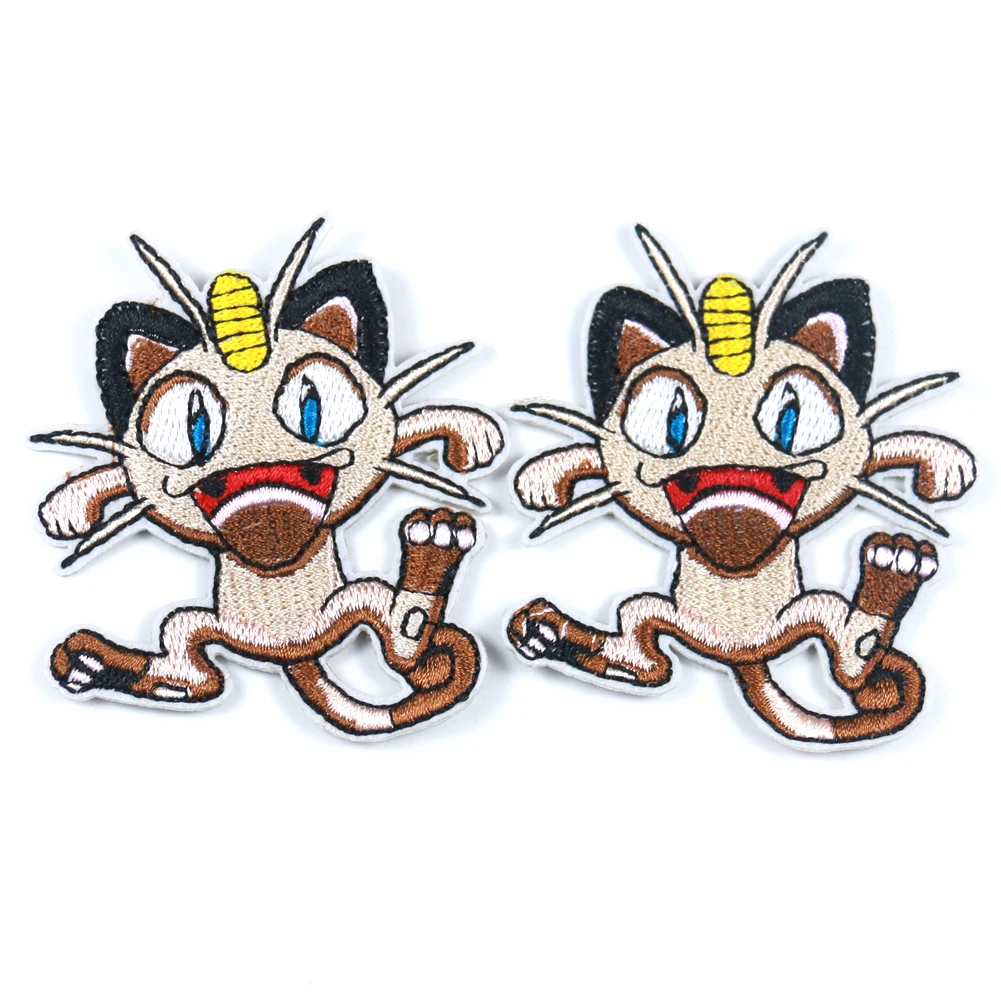 

Meowth Pokemon Go Team Cosplay Embroidery Patch High quality Cartoon Cat Badge Iron on Patches for Clothing Free Shipping 63*56