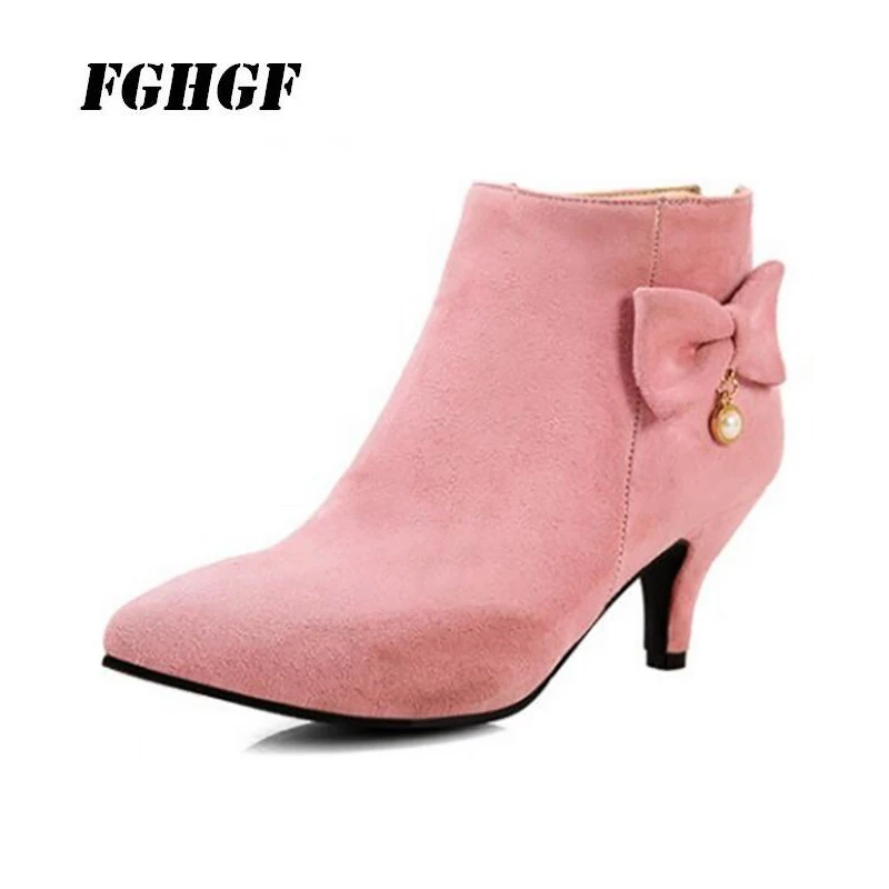 

Autumn and winter new Korean version of the ankle boots female sweet bow boots pointed low heel stiletto single boots tide big c