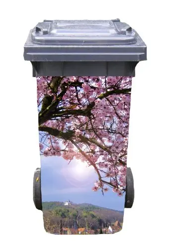 

Free shipping DIY Peach bloss Adhesive Removable Waterproof Sticker Decals Rubbish bin trash can Cover sticker 120liter 240liter