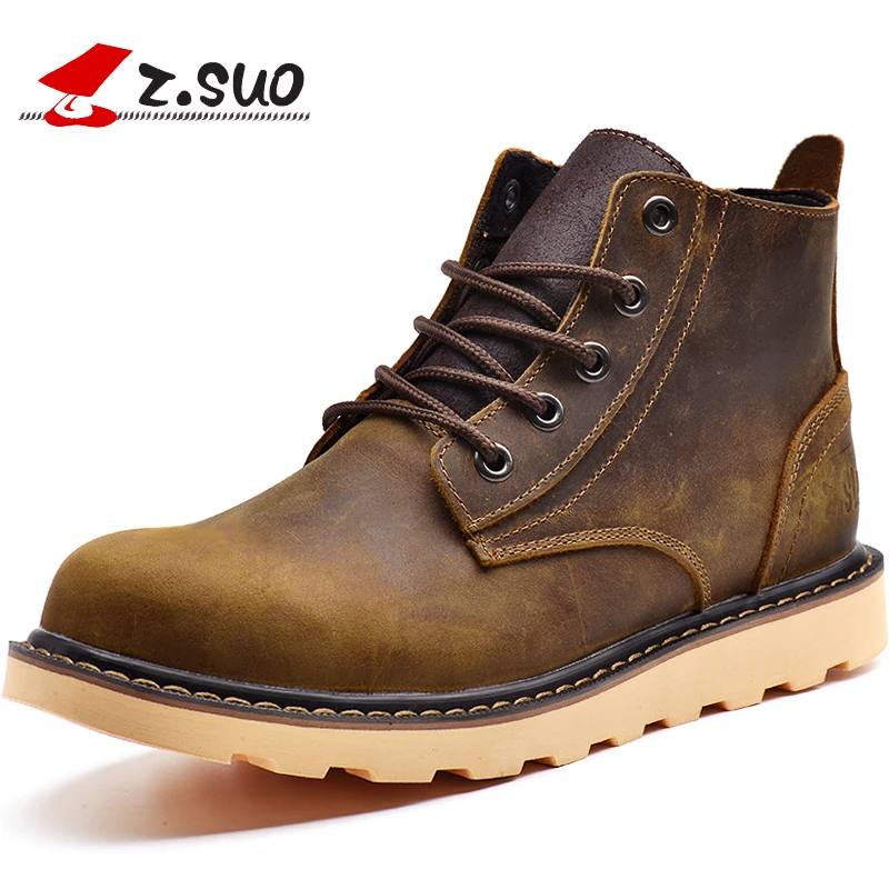 Z. Suo Marca Outono/Inverno Botas de Trabalho de Estilo Clássico Da Moda Top Qualidade Do Couro de Cavalo Louco Dos Homens de Couro Retro Curto botas