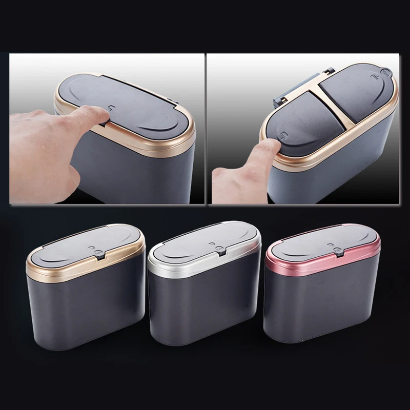 

Multifunctional Mini Hanging Flip Cover Car Trash Rubbish Garbage Bin Dust Case Organizer Container Storage Box accessories