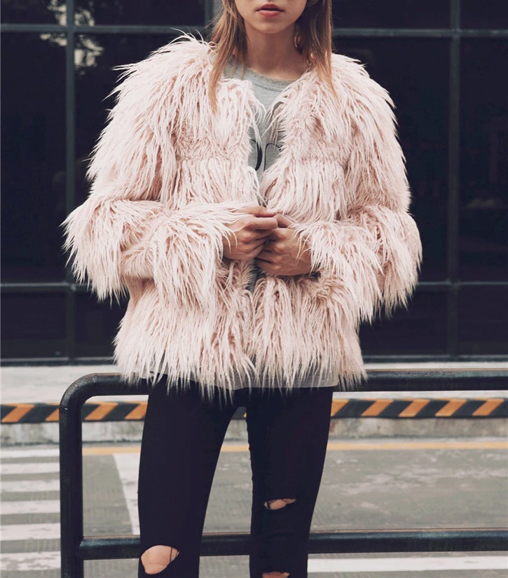 Fashion faux fur coat female European and American imitation rabbit fur fur coat cotton coat collar stand collar stripe (2)
