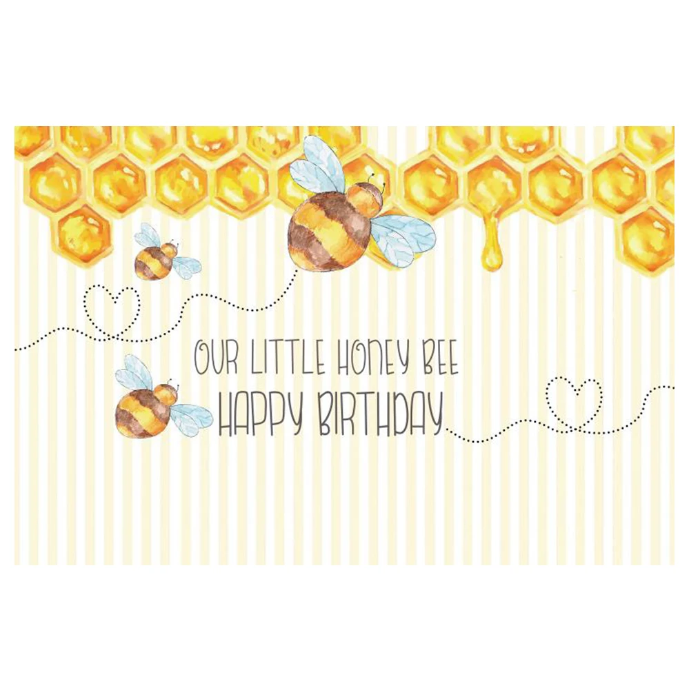 

Laeacco Little Bee Honey Stripes Baby Birthday Party Photography Background Customized Photographic Backdrop For Photo Studio
