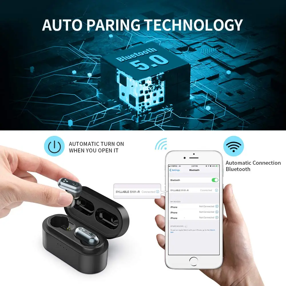 SYLLABLE S101 TWS of QCC3020 Chip Bluetooth Earphones 10 hours True Wireless Stereo Earbuds Strong bass Headset S101 500mah