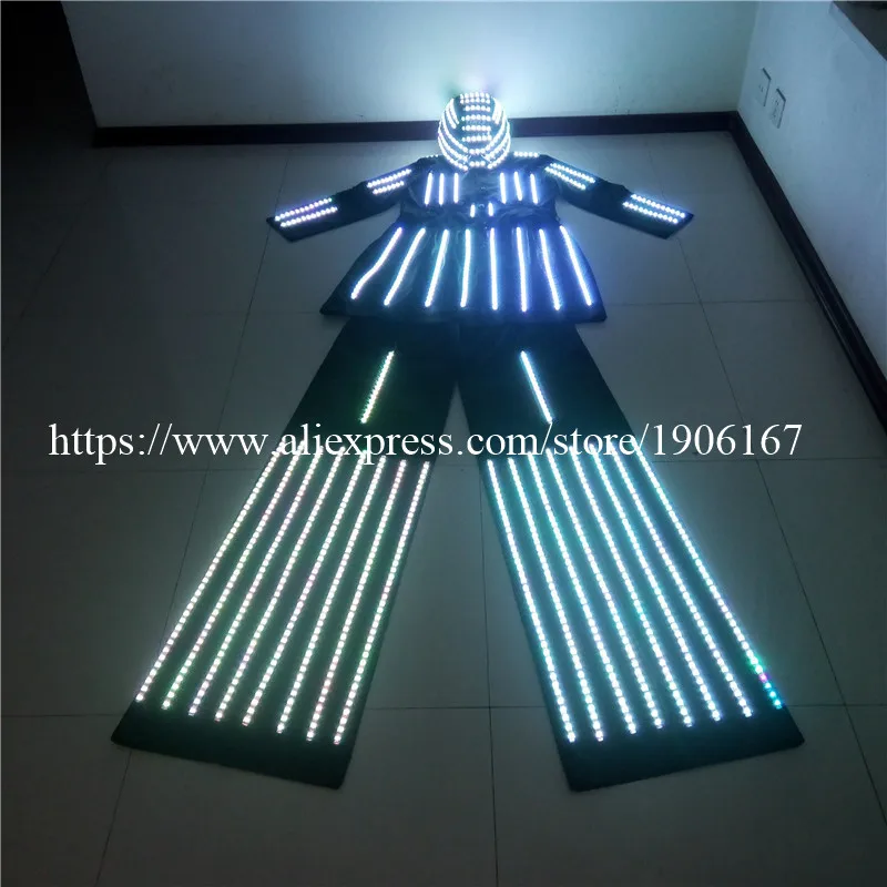 Colorful Full color LED light stilts costumes led party disco DJ wear ballroom dance luminous program clothes robot suit01