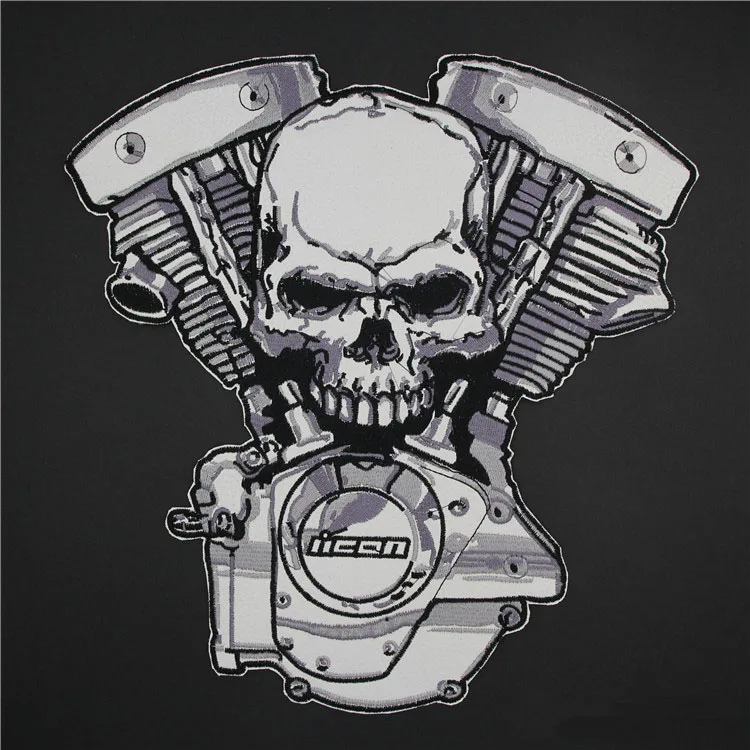 

large size Embroidered skull Crossbones Motor Patches PU leather biker rider Iron On Patches Motorcycle for Jackets