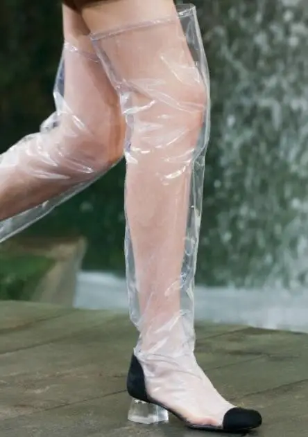 

Eunice Choo Over-the-Knee Perspex Satin Patchwork Boots Chunky Heels PVC Women Shoes Round Toe Sexy Long Boots Plus Size 12