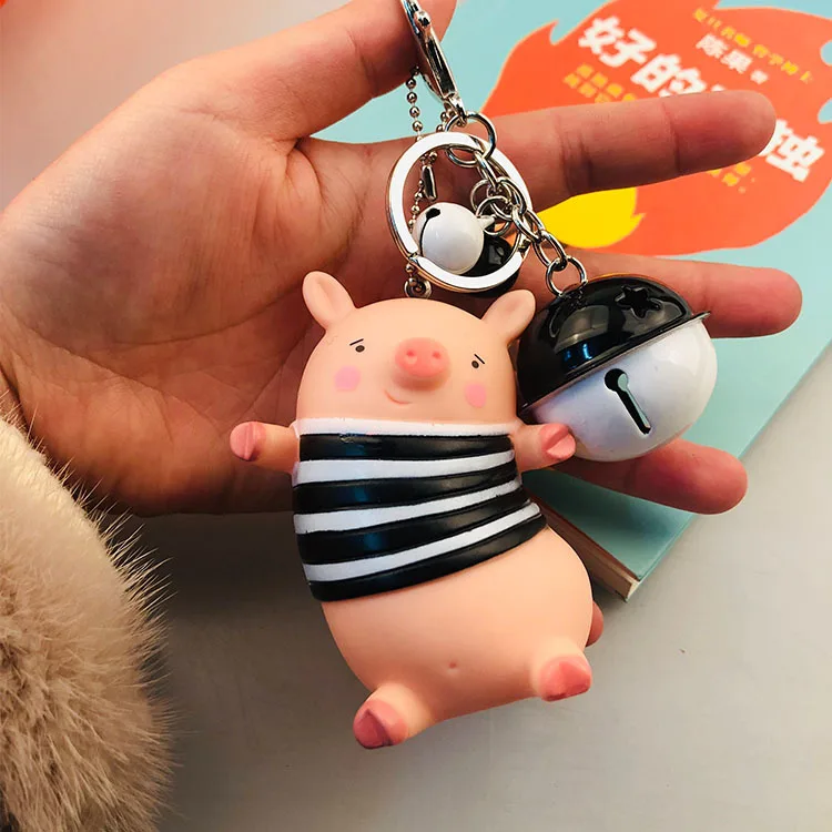 

Cute Rabbit Fur Pom Pom Key Chain Cartoon Animal Pvc Pig Keychain Heart Sound Key Chain Llavero pompon keyring Bag Charm Pendant