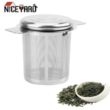 Фильтр для чая и кофе с NICEYARD крышкой из нержавеющей стали, корзина для заваривания чая, многоразовый сетчатый фильтр для чая с 2 ручками