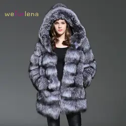 Новинка 2017 года средний широкой талией Полная Welfurlena 85 см натуральный мех лисы пальто Зимняя теплая куртка Роскошные Для женщин природного