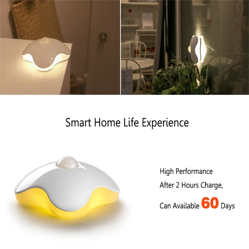 

Loskii DX-S11 0.7W LED Motion-Activated Sensor Night Light Four Leaf Portable USB Rechargeable 6 LED Lights Energy Saving Gifts