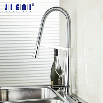 

JIENI Solid Brass Kitchen Faucet Deck Mounted Mixer Tap Pull Down Single Handle Basin Sink Faucets Chrome Swivel Faucet Taps