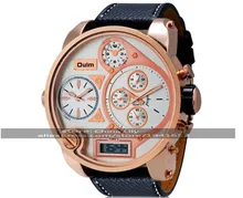 2016 Oulm 9316BUnisex Dual-movement Sports Mechanical Watch with GMT Dual Time Display, Thermometer & Compass