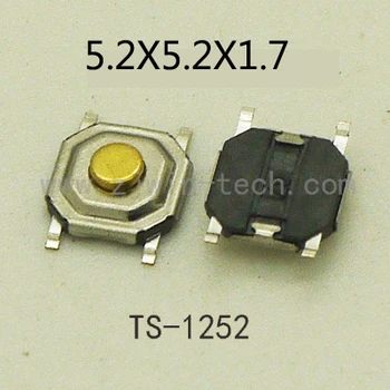 

High Quality 50PCS 5.2x5.2x1.7mm SMT 4PIN Metal Tactical Push Button Switch Tact Switch Key button Speaker Audio button ect