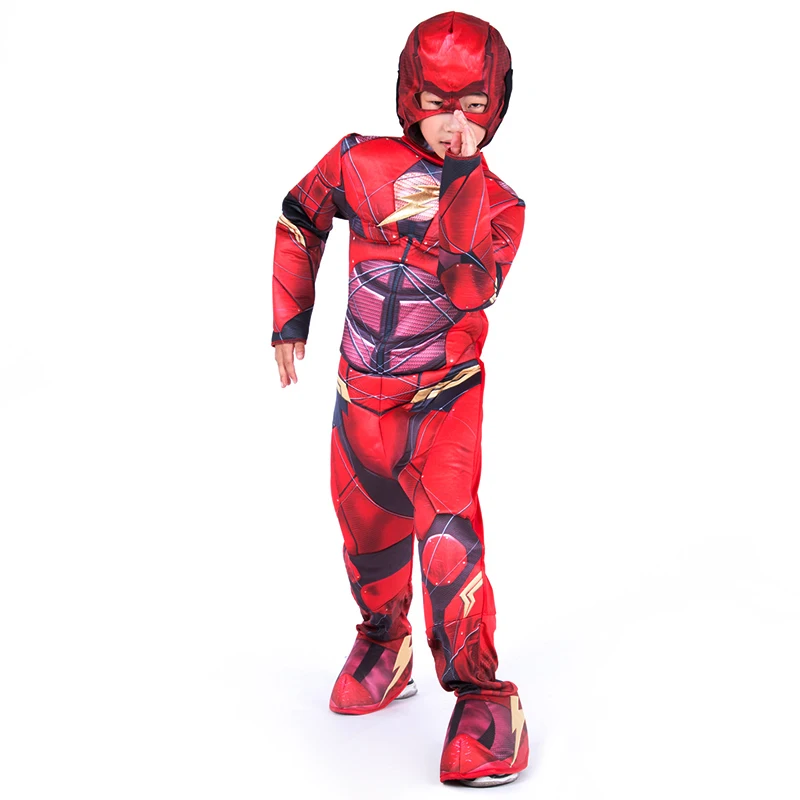 The Flash Muscle Superhero Fancy Dress Kids Fantasy Comics Movie Carnival Party Halloween Flashman Cosplay Costumes