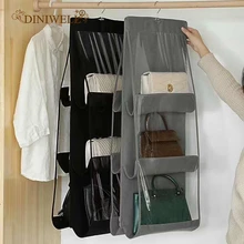 6 Pocket Hanging Handbag Storage Organizer For Wardrobe Closet Folding Hanging Sundry Shoe Storage Bag Double Side Transparent