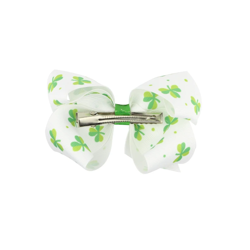 Big Bow Clip Boutique Hair Bows Green Clover Printing Hair Clip Grosgrain Ribbon Bow  Clips For  Kids Hairpins Boutique Hairclips Hair Accessories  (7)