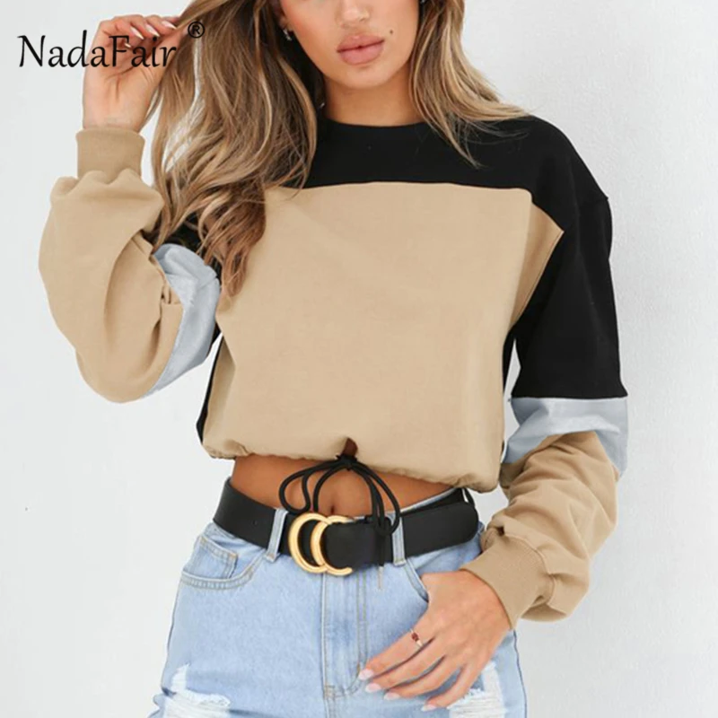 Толстовка Nadafair Женская черная желтая с вырезом лодочкой на шнурках короткие