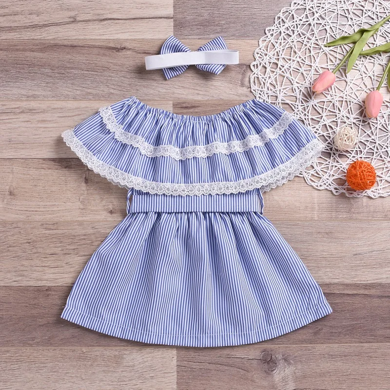 

2019 Summer Kids Girls Dress Sets 2Pcs Kids Striped Pattern Dresses Casual Sleeveless Tutu Sundress With Headband 1