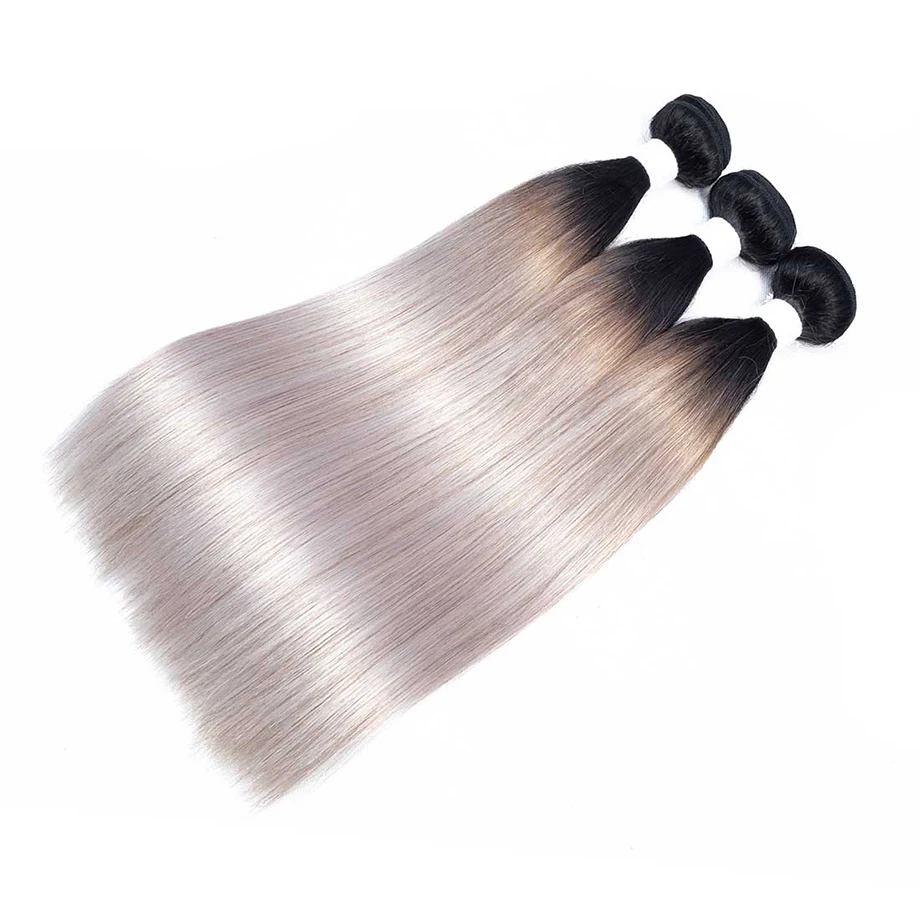 Предварительно цветные OT серебряные перуанские пучки волос с закрытием прямые пучки волос с закрытием Remy человеческие пучки волос с закрытием