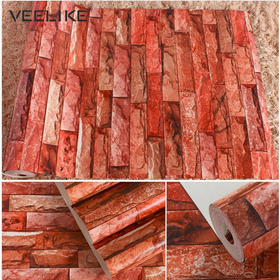 Rustic Vintage 3D Brick Wallpaper Roll Vinyl PVC Retro Brick Wall Living Room Wall Paper Waterproof Wallpaper for Bedroom Decor