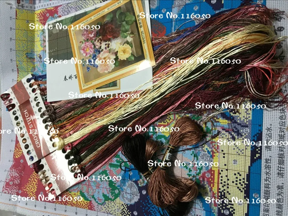 Cross Stitch Kit Needlework DIY Table Vase Rose Peony Flower Printed Pattern Handwork Painting