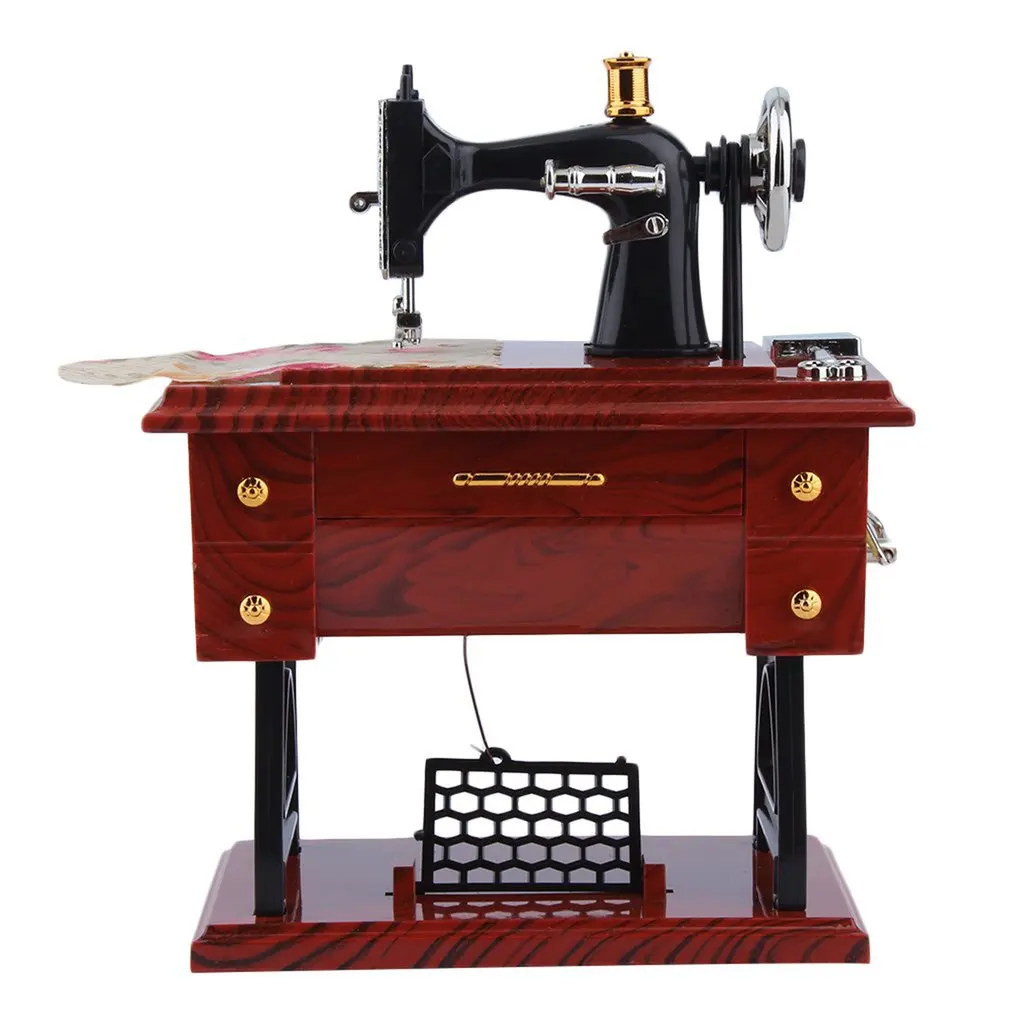 

Mini Vintage Lockwork Sewing Machine Music Box Kid Toy Treadle Sartorius Toys Birthday Gift Home Decoration Container Display
