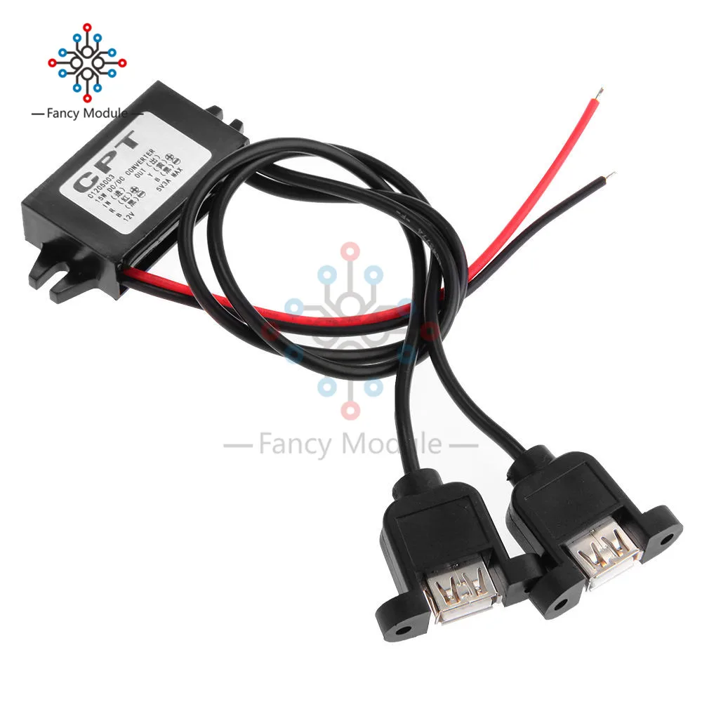 

DC-DC Converter step down 12V to 5V 3A 1A Dual Female USB A port waterproof
