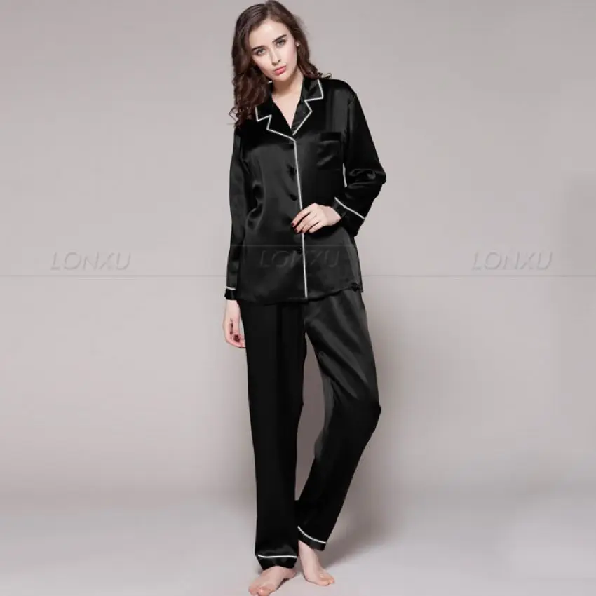 Женский пижамный комплект из 100% шелка одежда для сна дома XS S M L XL|sleepwear loungewear|silk