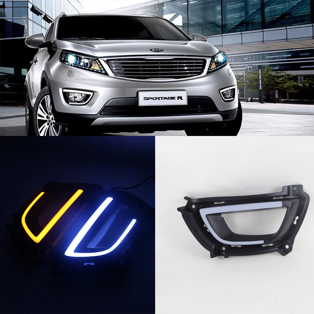

2pcs 12V Car LED DRL Kit for KIA SPORTAGE 2014 2015 led Daytime Running lights bar Turn Signal fog lamps bulbs car SPORTAGE drl