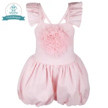 Flofallzique/хлопковый однотонный комбинезон с цветами спереди для маленьких детей; Повседневная Милая одежда для маленьких девочек