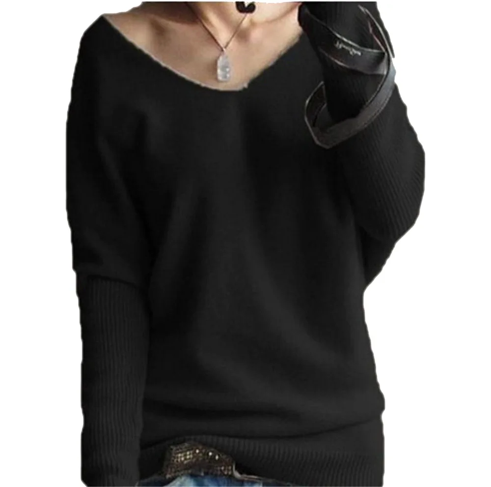 Cashmere Sweater Womens Fashion Sexy V-neck Sweaters Loose Tops Knitted Batwing Sleeve Large Size Pullover Black Woman Clothes