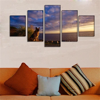 

5PCS Modern Unframed Painting Canvas German shepherd Wall Art Picture Print Painting Large Home Decoration