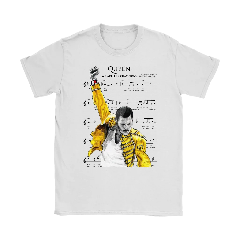 

Queen Freddie Mercury We Are The Champio Sheet White T-Shirt Christmas Gift Men Women Unisex Fashion tshirt Free Shipping