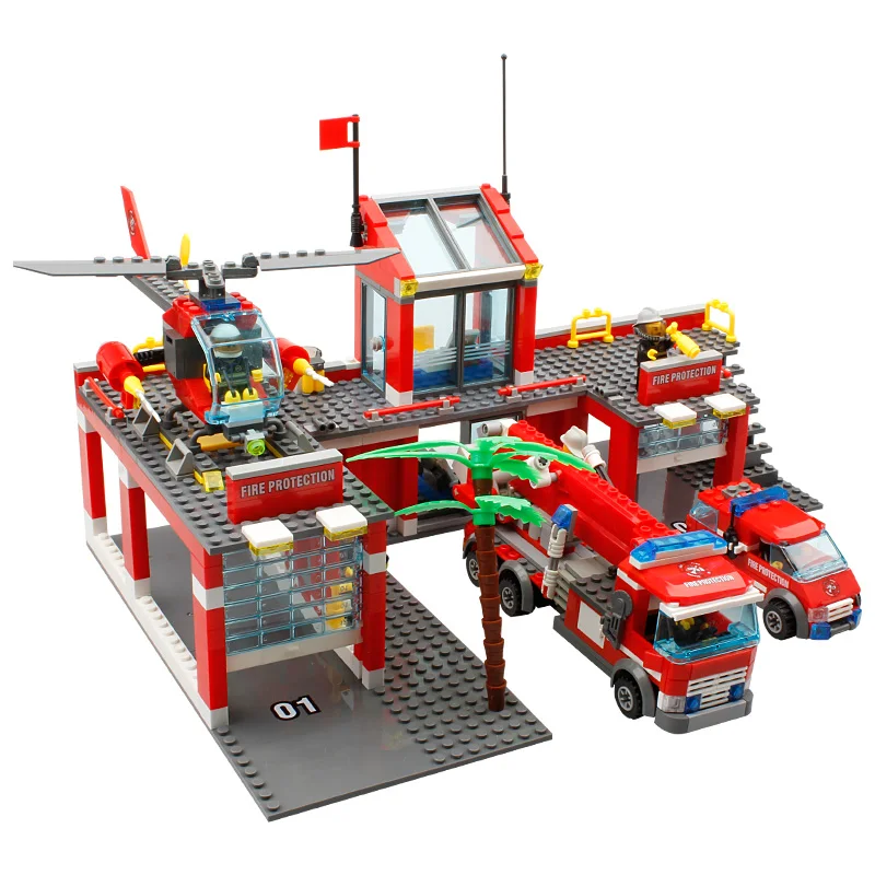774Pcs City Fire Station Truck Helicopter Firefighter Minis Building Blocks 