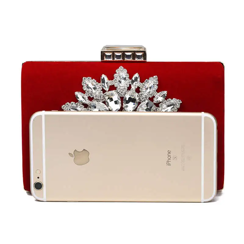 Luxy Moon Sparkling Floral Red Velvet Clutch Bag Size Compare with iPhone