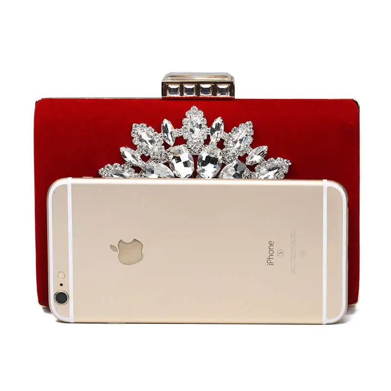 Luxy Moon Pochette en velours rouge floral scintillant Taille comparable à celle de l'iPhone