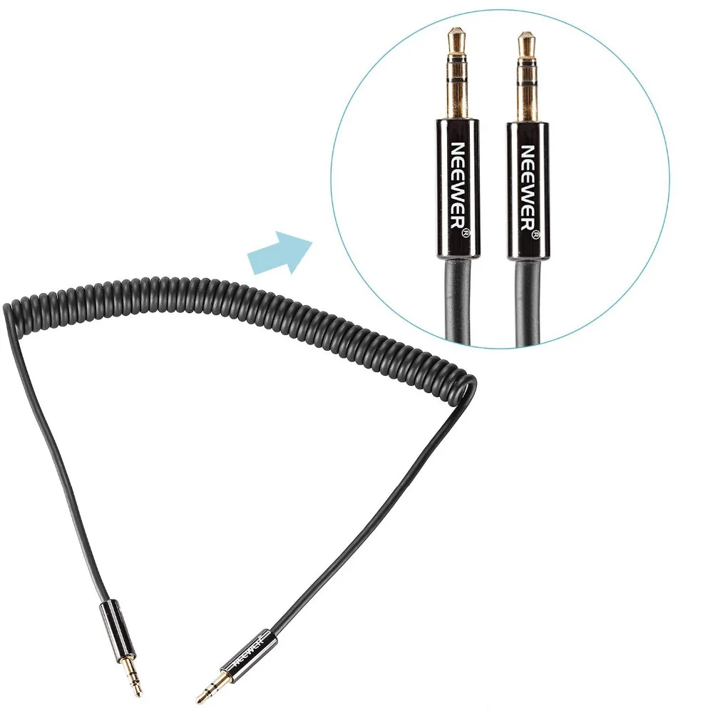 Neewer 6FT/1.8M Black 3.5MM Coiled Stereo Audio Cable for Smartphones