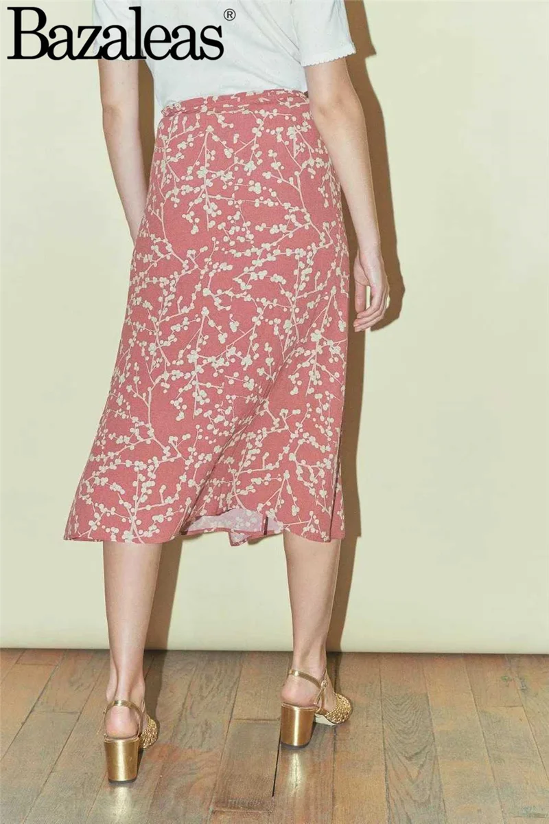 Женская модная юбка RJ с завязками на талии, повседневная женская юбка с цветочным принтом, винтажная облегающая юбка миди