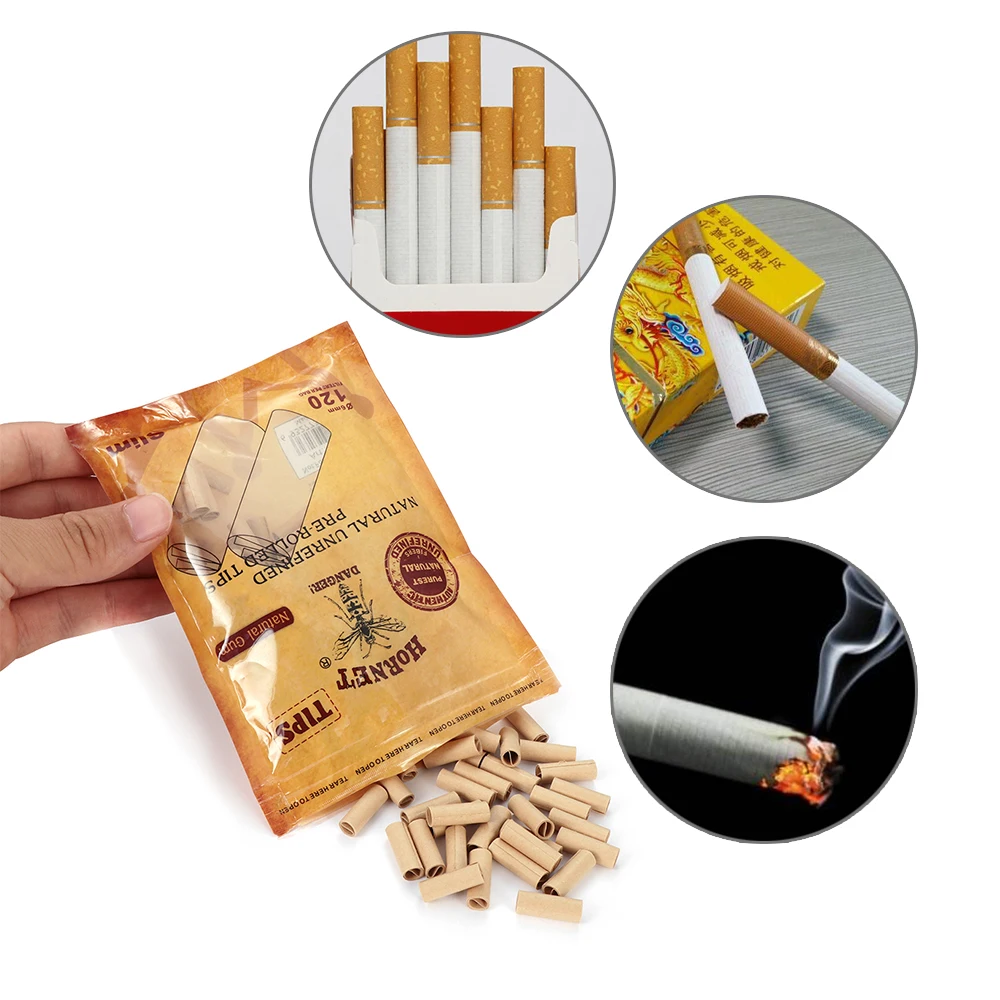 

120Pcs/Bag New Useful 6mm Pre-rolled Natural Unrefined Cigarette Filter Smoking Rolling Paper Tips Tobacco Paper