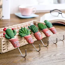 Resin Stainless Steel Hooks Hanger Magnetic Hooks Plant Shape Kawaii Cactus Kitchen Wall Door JJJRY490