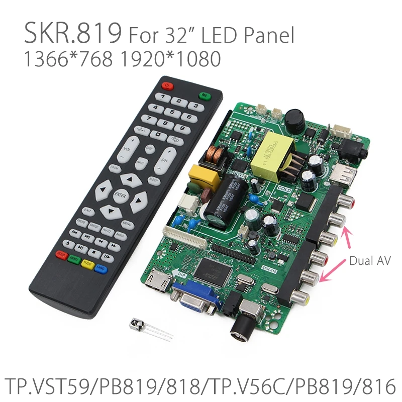 SKR.819 ТВ/AV/HDMI/VGA/светодиодный контроллер USB доска для 32 дюймов светодиодный Стекло Экран Панель заменить тп. VST59.PB819/818/ТП. V56C. PB819/816