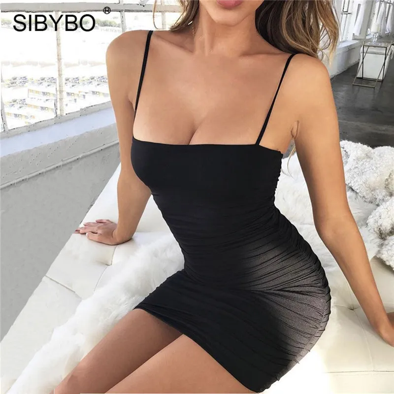 Женское мини-платье без бретелек Sibybo летнее облегающее платье на бретельках