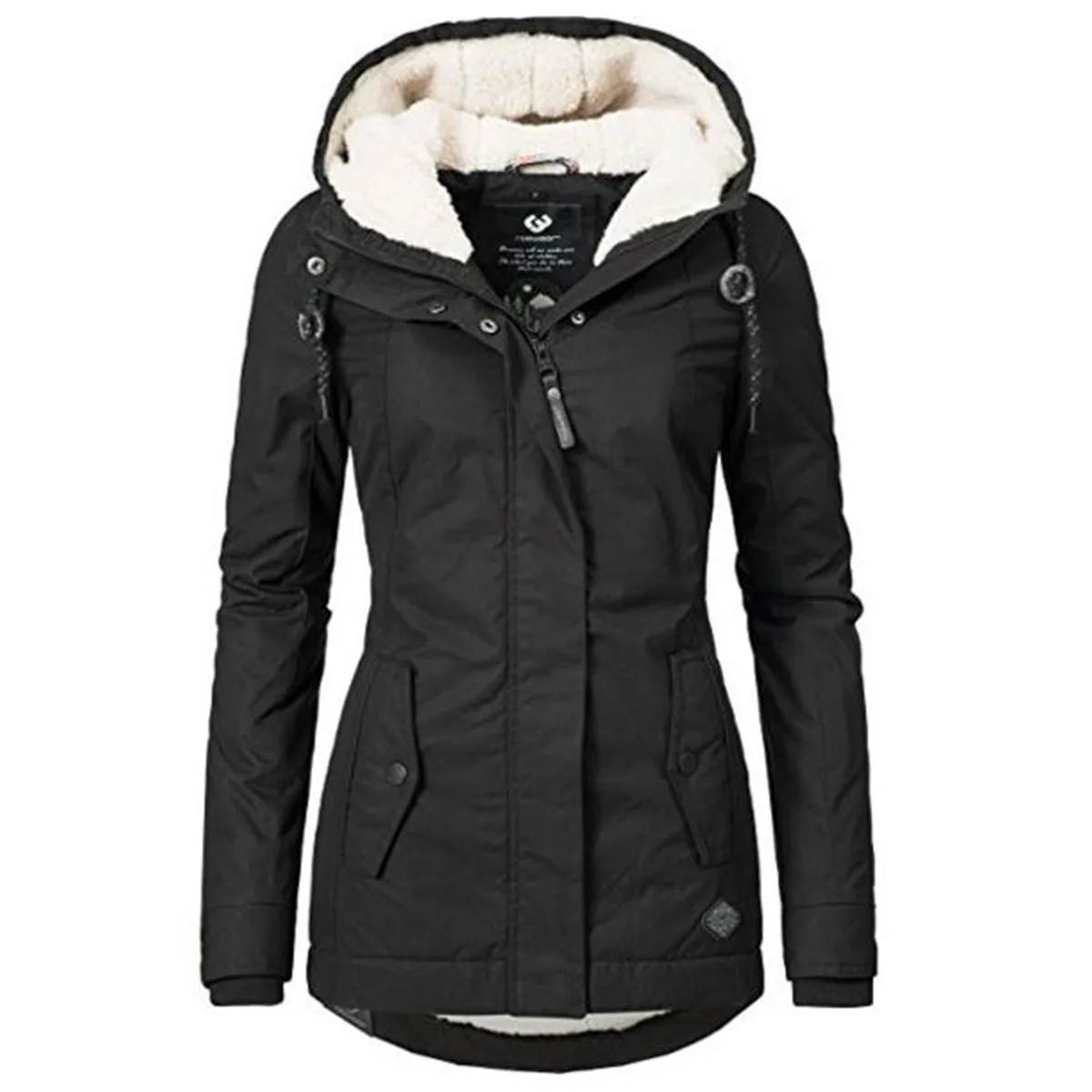 Black Cotton Coats Women Casual Hooded Jacket Coat Fashion Simple High Street Slim 2018 Winter